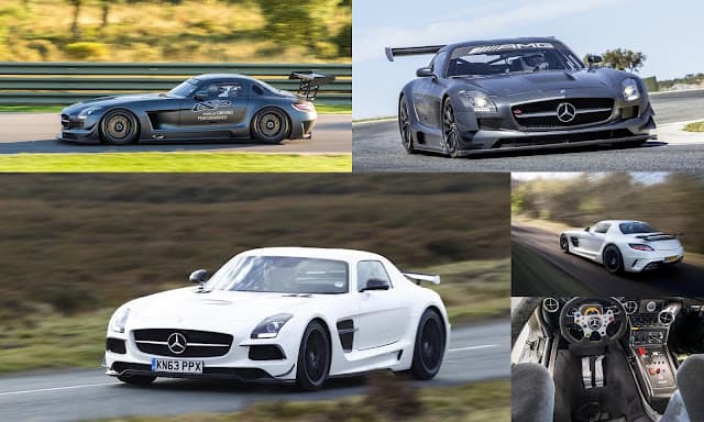 From the Germans specifically Mercedes Benz we have the SLS AMG Black and its racer equivalent